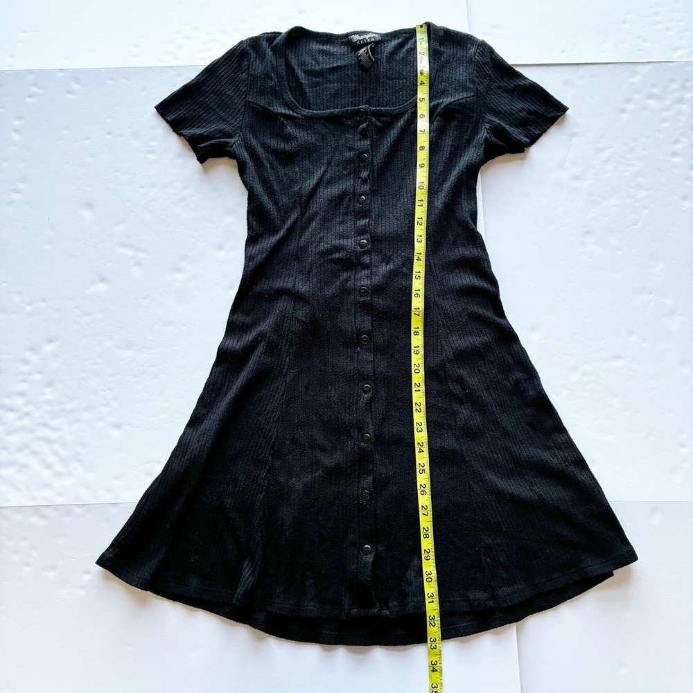 Wrangler Retro Dress Womens Medium Black Rib Knit Button Front Short Sleeve Mini - Picture 9 of 10